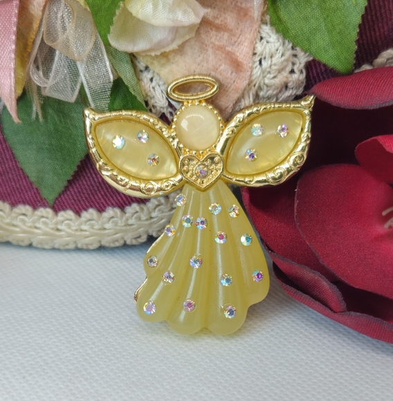 Vintage Kenneth Cole Guardian Angel Brooch Cats Eye & Lucite Aurora Borealis AB - Picture 4 of 8